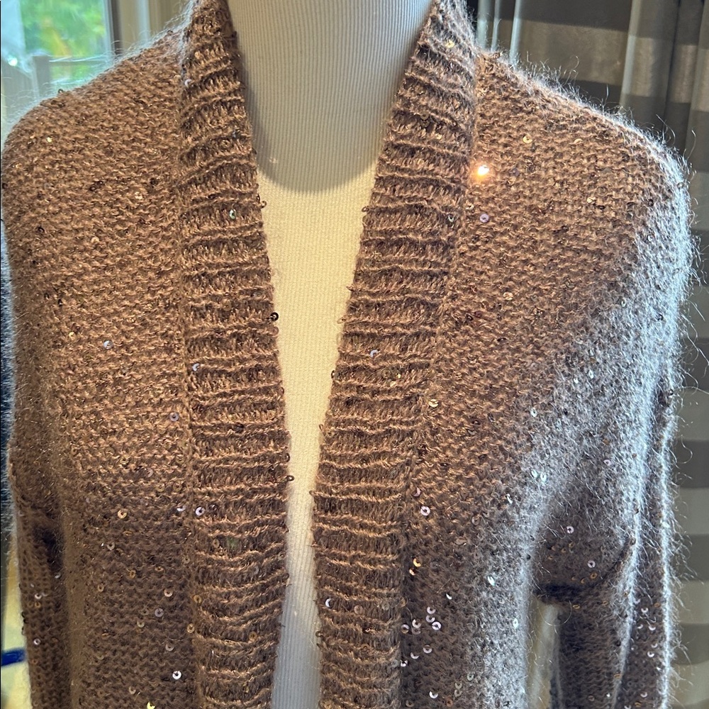 Express Light Brown Sequined Opened Cardigan - image 2